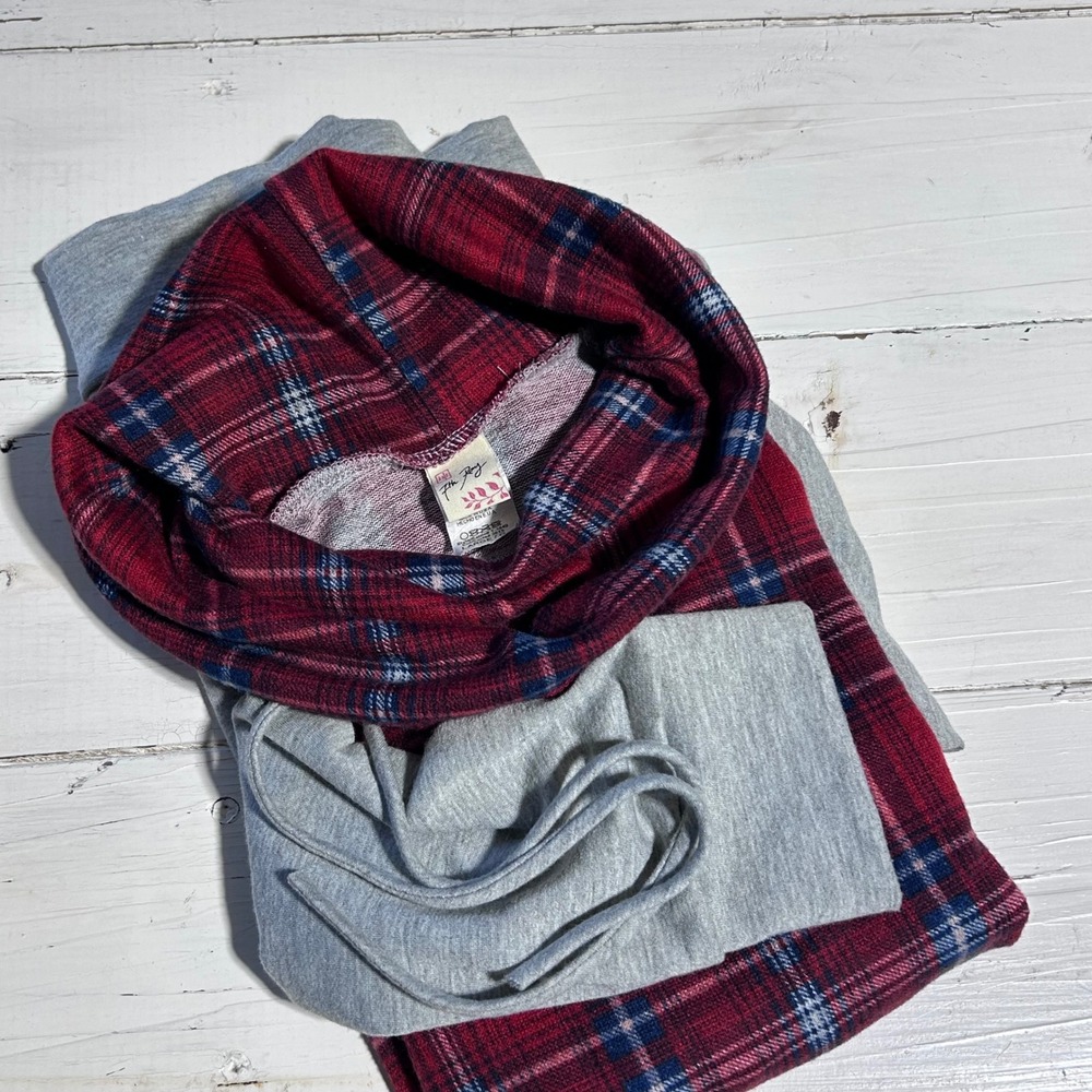 7th Ray Womens Red Plaid Cowl Neck Gray Raglan Sleeve T-3649 L